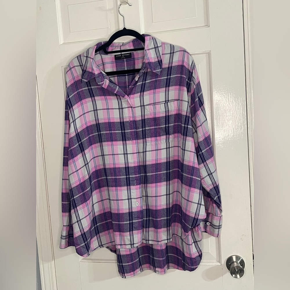 Lane Bryant Pink and Purple Plaid Top
